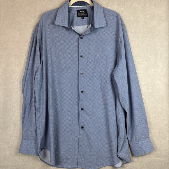 WRK 4 Way Stretch Mens L Button down Long sleeve Blue Dress Shirt 17.5/ L Circle - Picture 1 of 7